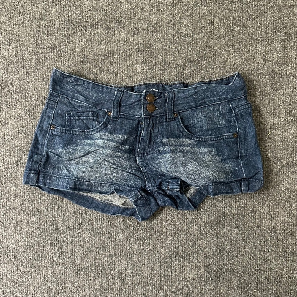 Mossimo Denim Shorts Womens Size 5 Blue Low Rise Dark Wash Stretch Cuffed Casual